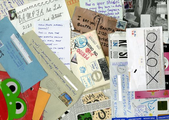 Mail art sent to BAMPFA Art Lab from across the globe